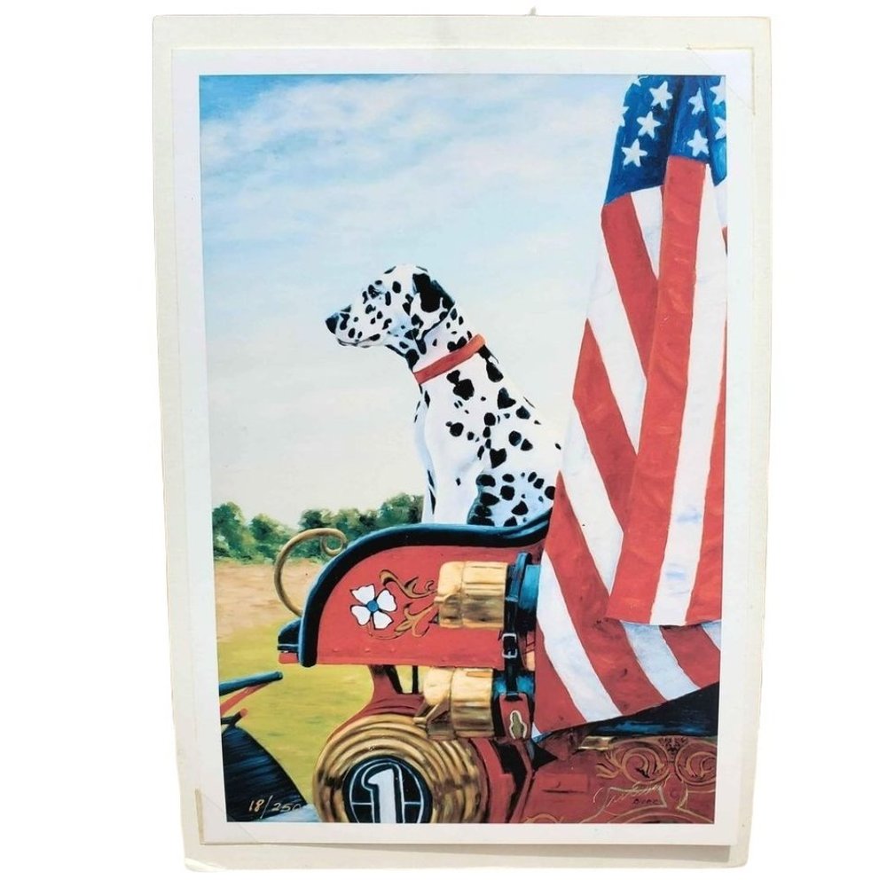 Dalmatian Patriotic Flag Old Fire Station 1 Truck Giclee Fine Art Print, Lim Ed
